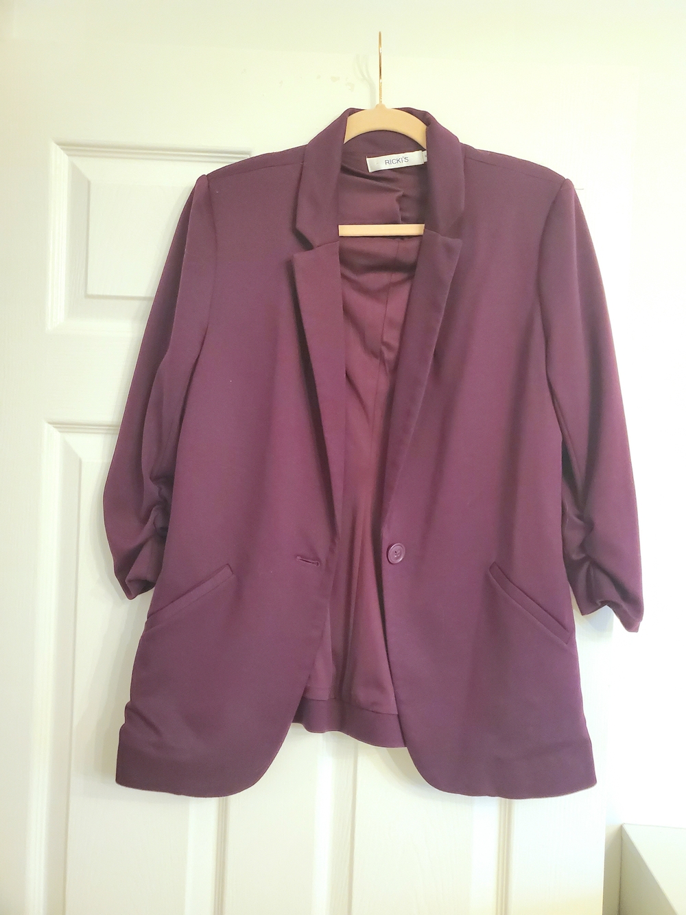 Ricki's Plum Purple Rouched Detail Soft Women's Blazer Jacket Business Workwear